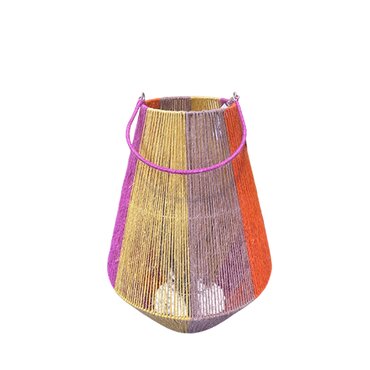 Jute lantaarn naturel/geel/oranje/fuchsia