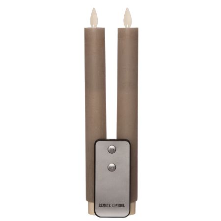 LED dinerkaarsen taupe set van 2