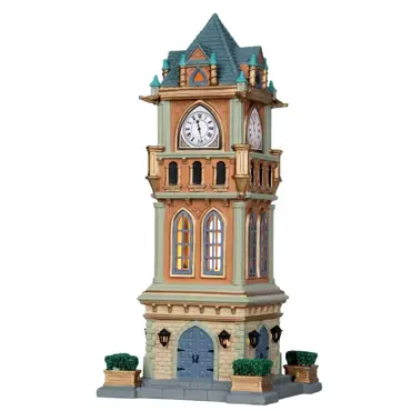 Lemax municipal clock tower kersthuisje met verlichting - afbeelding 2