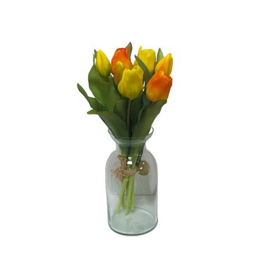 Zijden tulpenbosje 7 stuks - oranje/geel